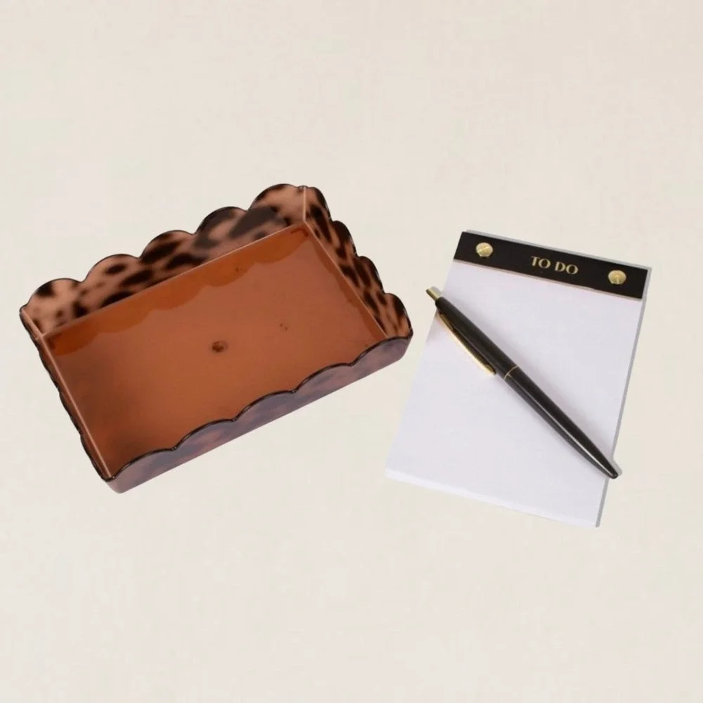 Bullseye's Playground Tortoise Shell Scalloped Tray and To Do List Notepad Set